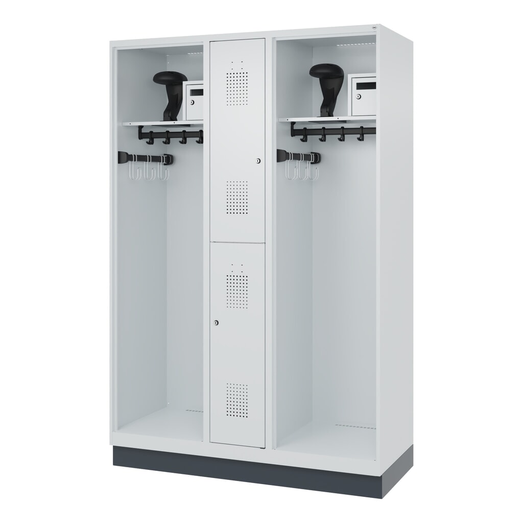 N° de l'image du produit 5 : C+P Vestiaire pompier MAXI, socle, HxlxP 1 850 x 1 300 x 500 mm, gris clair, avec support de casque