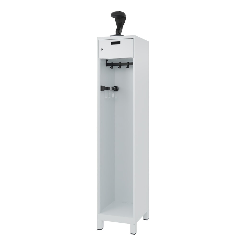 C+P Vestiaire pompier PRAKTUS, pieds, 1 compartiment, HxlxP 1 850 x 400 x 500 mm, gris clair, avec support de casque N° de l'image du produit 5 : C+P Vestiaire pompier PRAKTUS, pieds, 1 compartiment, HxlxP 1 850 x 400 x 500 mm, gris clair, avec support de casque
