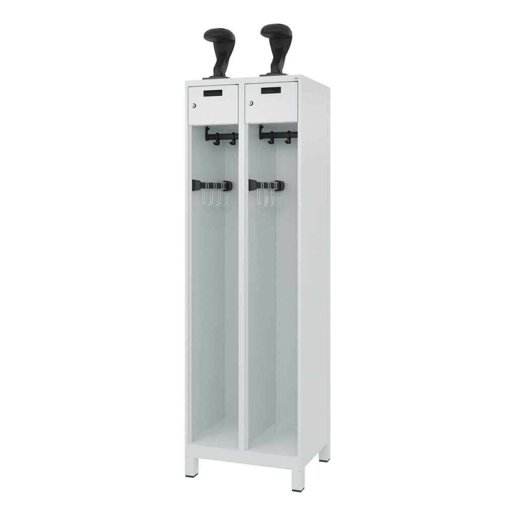 C+P Vestiaire pompier PRAKTUS, pieds, 2 compartiments, HxlxP 1 850 x 600 x 500 mm, gris clair, avec support de casque N° de l'image du produit 5 : C+P Vestiaire pompier PRAKTUS, pieds, 2 compartiments, HxlxP 1 850 x 600 x 500 mm, gris clair, avec support de casque