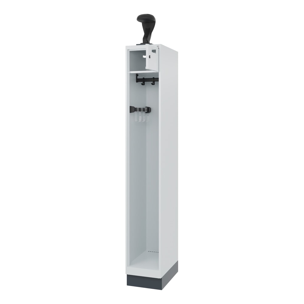 Illustration du produit: C+P Vestiaire pompier PRAKTUS, socle, 1 compartiment, HxlxP 1 850 x 300 x 500 mm, gris clair, avec support de casque
