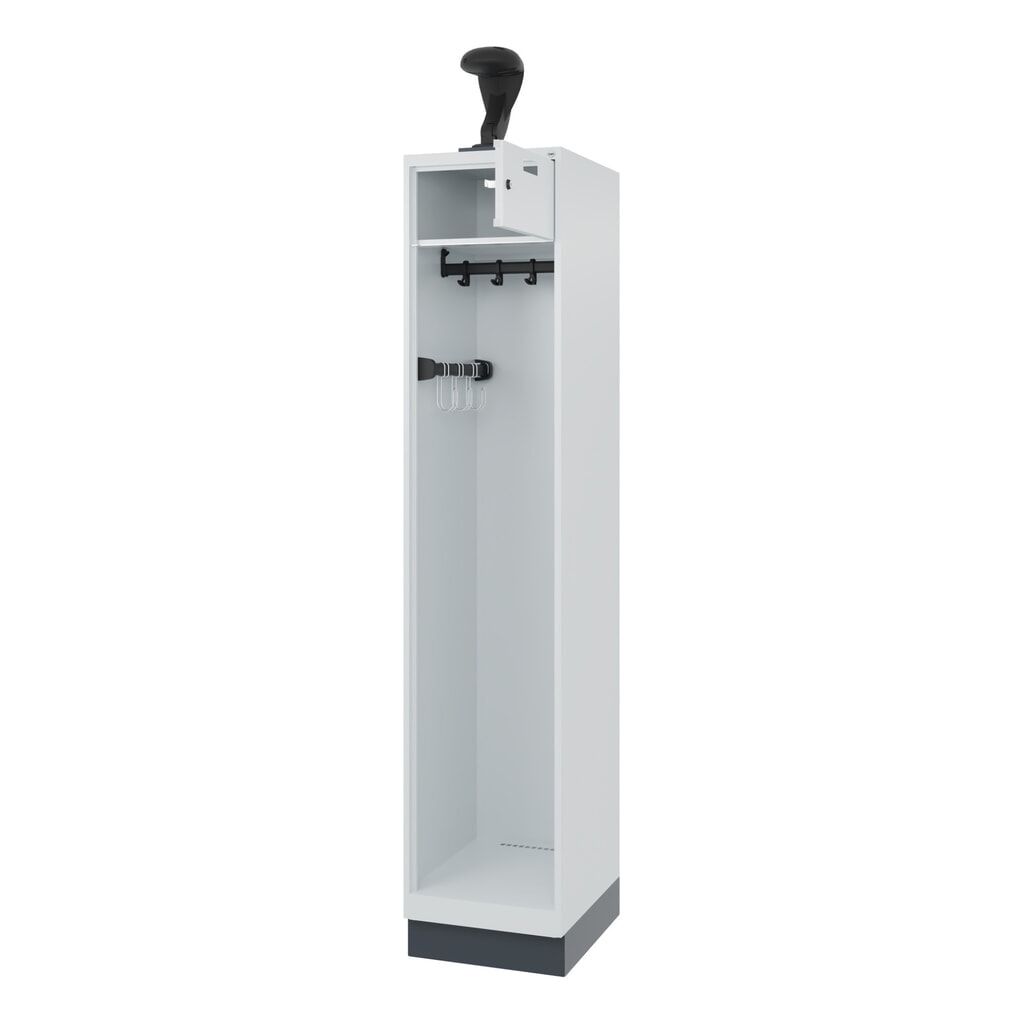 C+P Vestiaire pompier PRAKTUS, socle, 1 compartiment, HxlxP 1 850 x 400 x 500 mm, gris clair, avec support de casque Illustration du produit: C+P Vestiaire pompier PRAKTUS, socle, 1 compartiment, HxlxP 1 850 x 400 x 500 mm, gris clair, avec support de casque