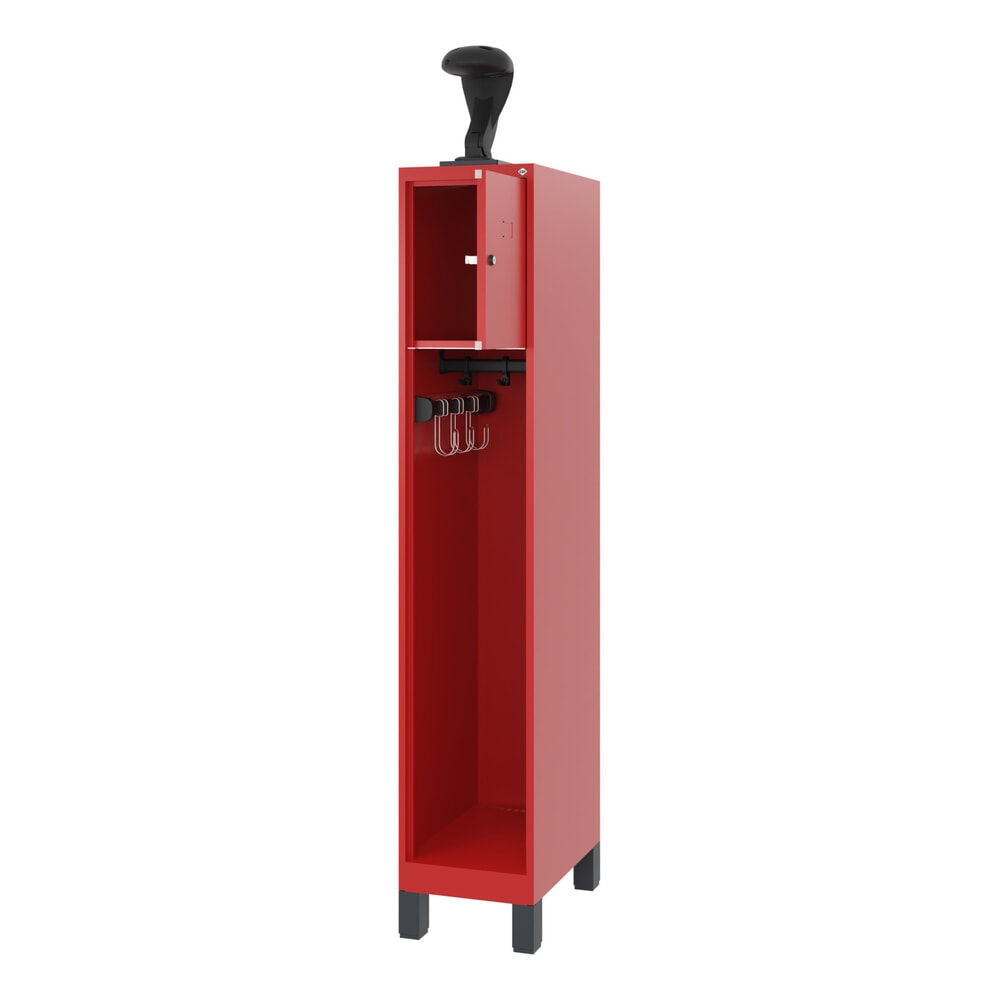 Illustration du produit: C+P Vestiaire pompier YOUNGSTER, pieds, 1 compartiment, HxlxP 1 530 x 300 x 500 mm, rouge feu, avec support de casque