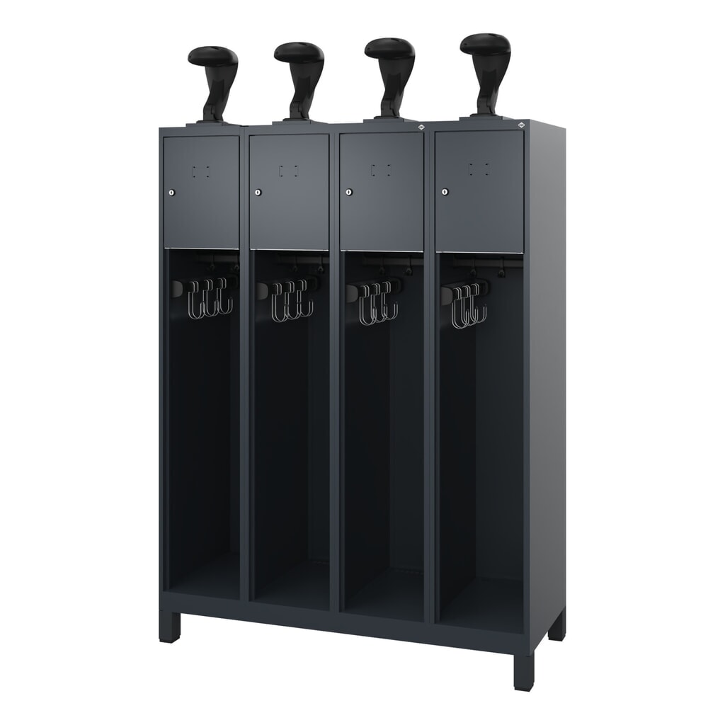 Illustration du produit: C+P Vestiaire pompier YOUNGSTER, pieds, 4 compartiments, HxlxP 1 530 x 1 200 x 500 mm, gris anthracite, avec support de casque