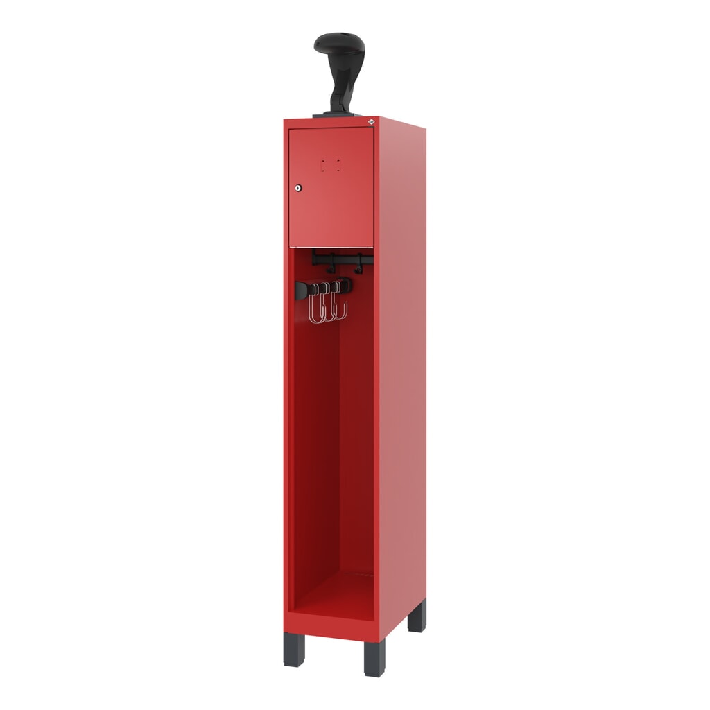 N° de l'image du produit 5 : C+P Vestiaire pompier YOUNGSTER, pieds, 1 compartiment, HxlxP 1 530 x 300 x 500 mm, rouge feu, avec support de casque