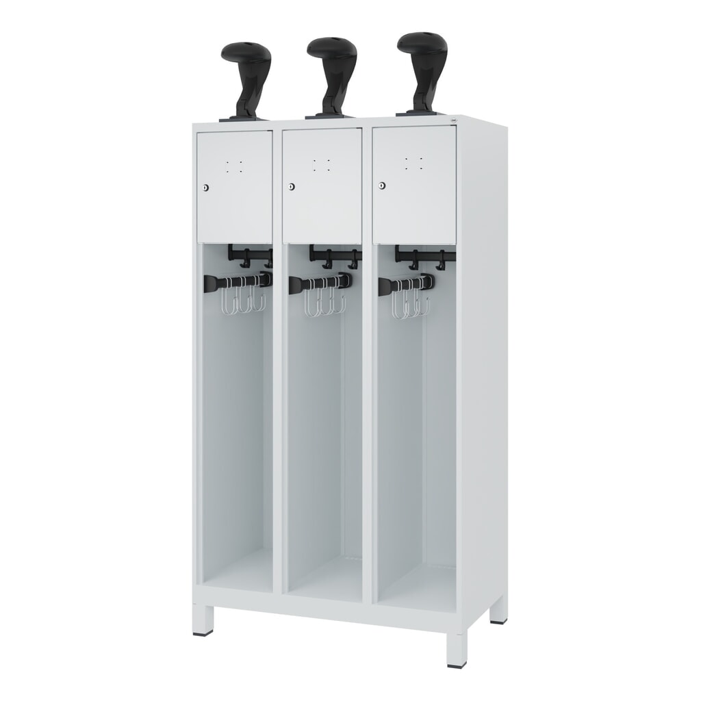 N° de l'image du produit 5 : C+P Vestiaire pompier YOUNGSTER, pieds, 3 compartiments, HxlxP 1 530 x 900 x 500 mm, gris clair, avec support de casque