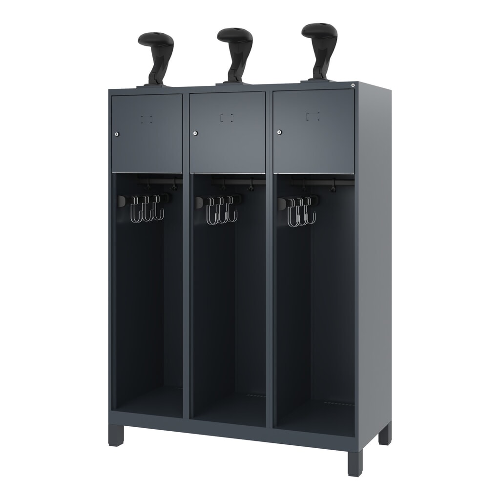 N° de l'image du produit 5 : C+P Vestiaire pompier YOUNGSTER, pieds, 3 compartiments, HxlxP 1 530 x 1 200 x 500 mm, gris anthracite, avec support de casque