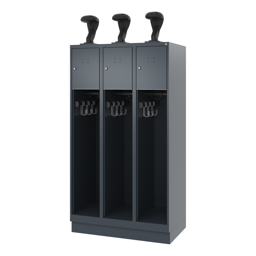 N° de l'image du produit 5 : C+P Vestiaire pompier YOUNGSTER, socle, 3 compartiments, HxlxP 1 530 x 900 x 500 mm, gris anthracite, avec support de casque