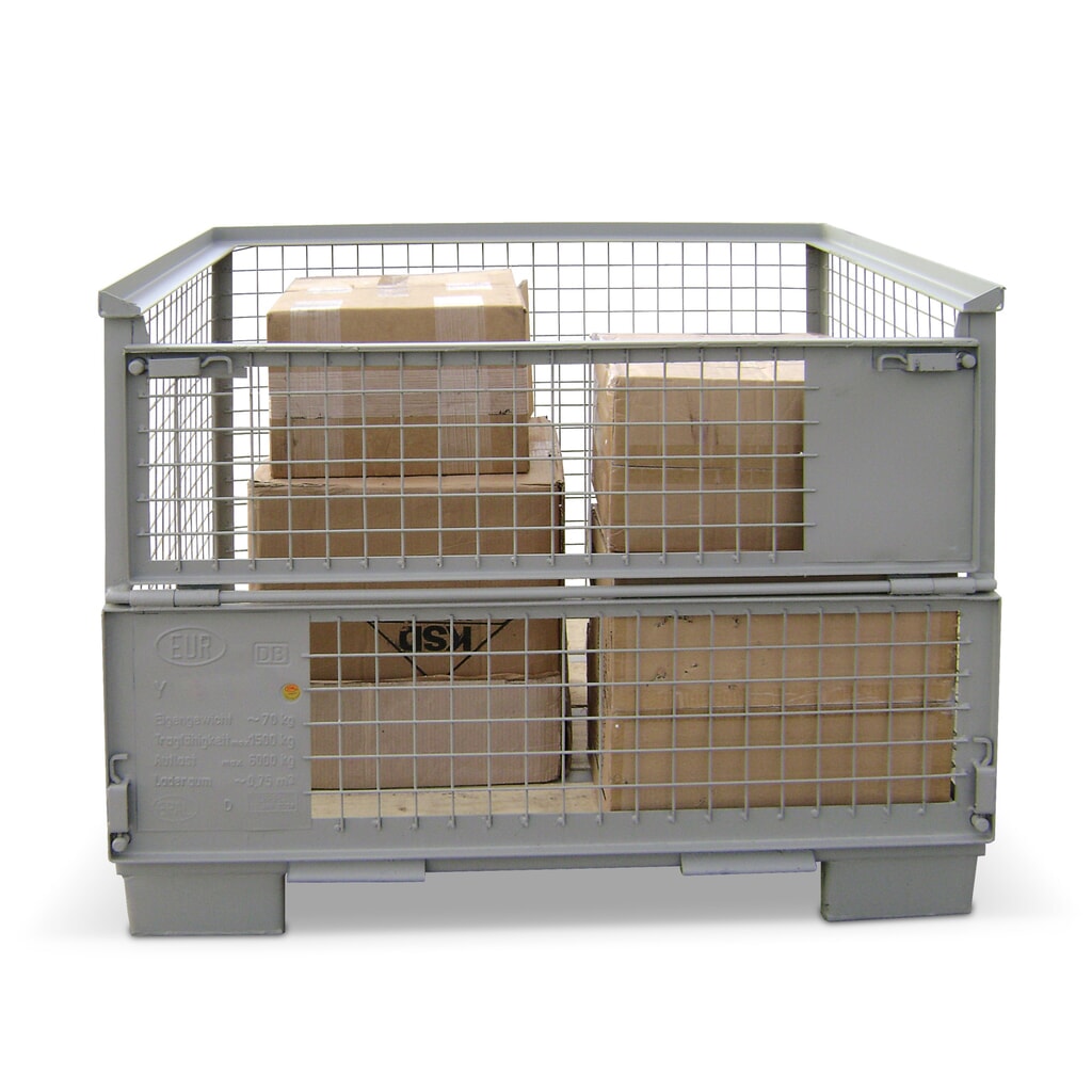 N° de l'image du produit 3 : Caisse grillagée Euro HEMMDAL avec double volet de paroi avant, H x l x P 970 x 1 240 x 835 mm, gris pierre