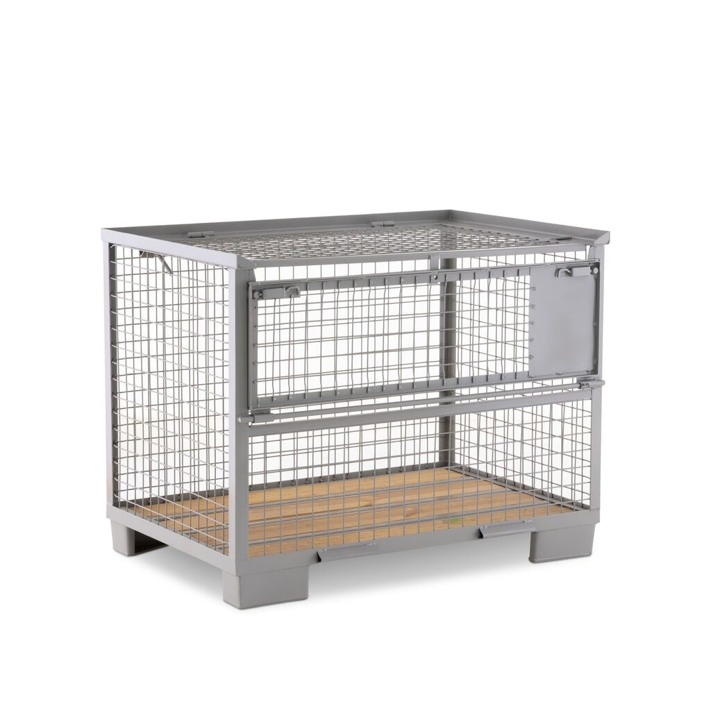 Caisse grillagée Euro HEMMDAL avec paroi longitudinale semi-rabattable et couvercle, H x l x P 970 x 1 240 x 835 mm, gris pierre Illustration du produit: Caisse grillagée Euro HEMMDAL avec paroi longitudinale semi-rabattable et couvercle, H x l x P 970 x 1 240 x 835 mm, gris pierre