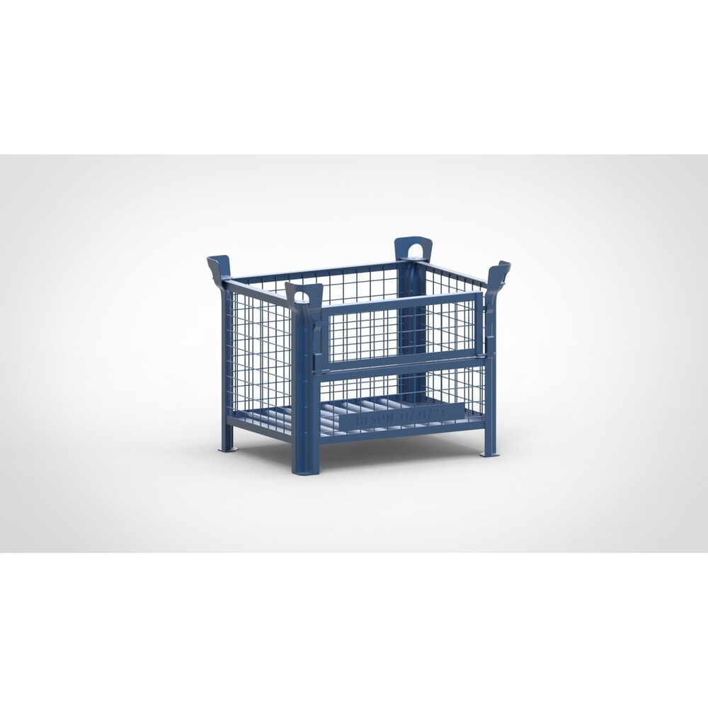 Illustration du produit: Caisse grillagée industrielle HESON®, avec ½ rabat grillagé, peinte, haut. x larg. x prof. 600 x 800 x 600 mm, bleu gentiane