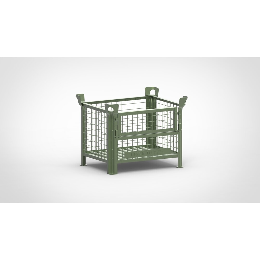 Illustration du produit: Caisse grillagée industrielle HESON®, avec ½ rabat grillagé, peinte, haut. x larg. x prof. 600 x 800 x 600 mm, vert réséda
