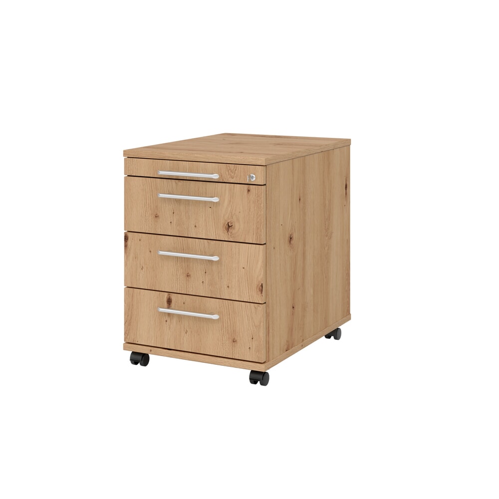 Illustration du produit: Caisson à roulettes Hammerbacher 58 cm, 3 tiroirs, serrure RE chêne à nœuds