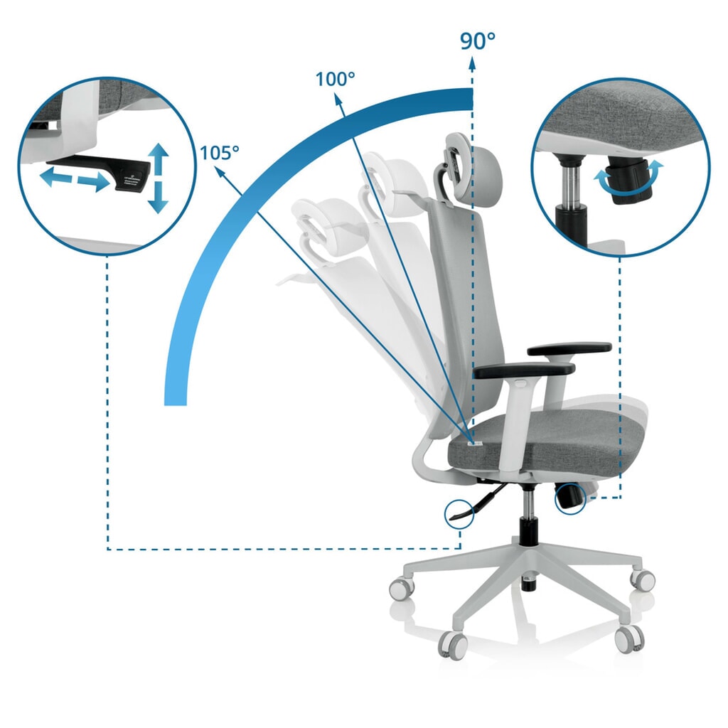 Siège de bureau / siège pivotant hjh OFFICE COMFIO WMH maille / tissu, gris N° de l'image du produit 2 : Siège de bureau / siège pivotant hjh OFFICE COMFIO WMH maille / tissu, gris