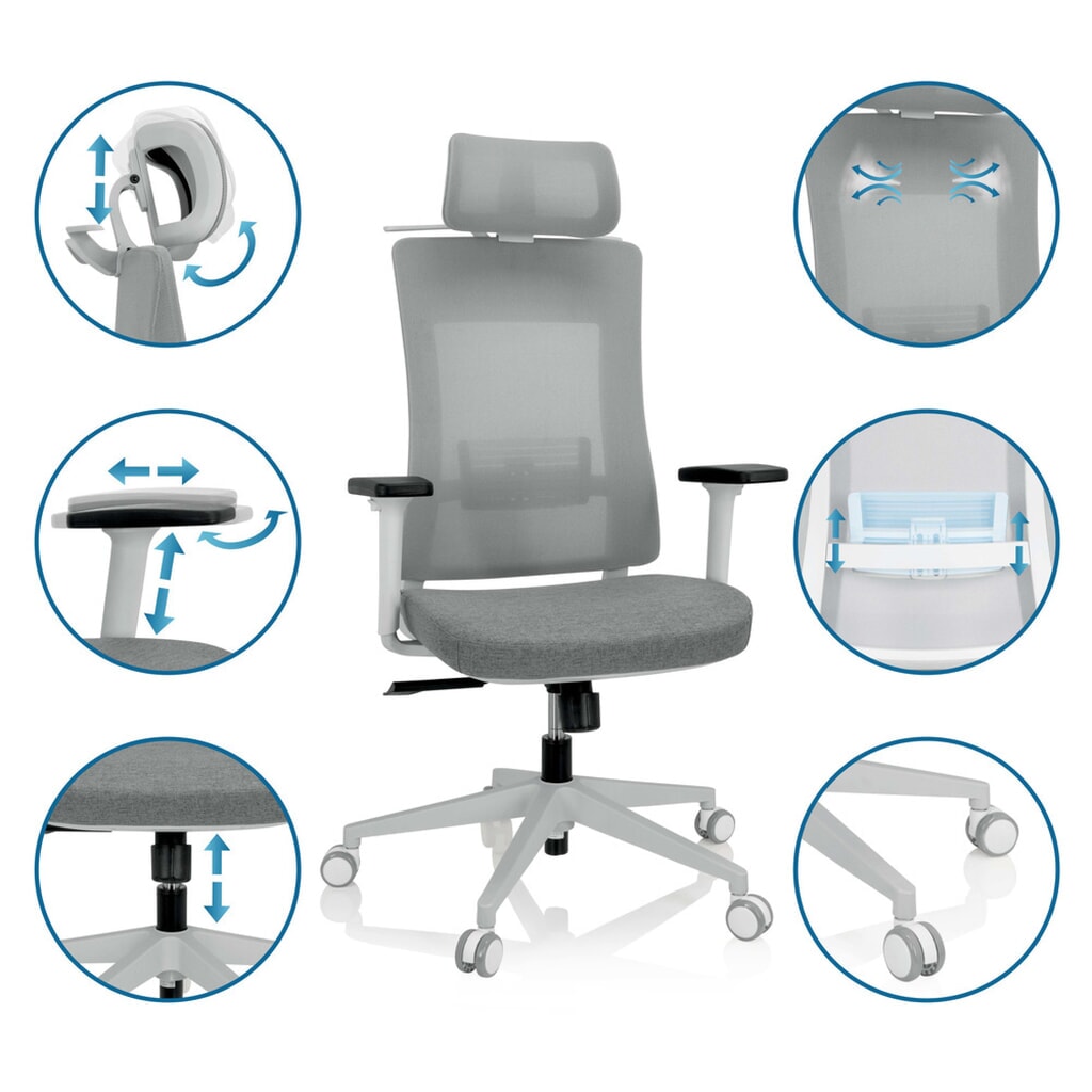 Siège de bureau / siège pivotant hjh OFFICE COMFIO WMH maille / tissu, gris N° de l'image du produit 6 : Siège de bureau / siège pivotant hjh OFFICE COMFIO WMH maille / tissu, gris