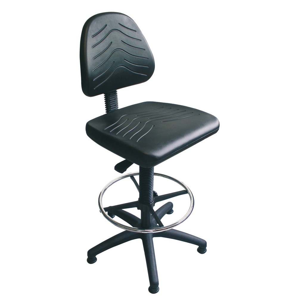 N° de l'image du produit 1 : Chaise de travail pivotante Confort, rembourrage en tissu, hauteur d’assise 520-710 mm, base plastique, patins, anneau repose-pied