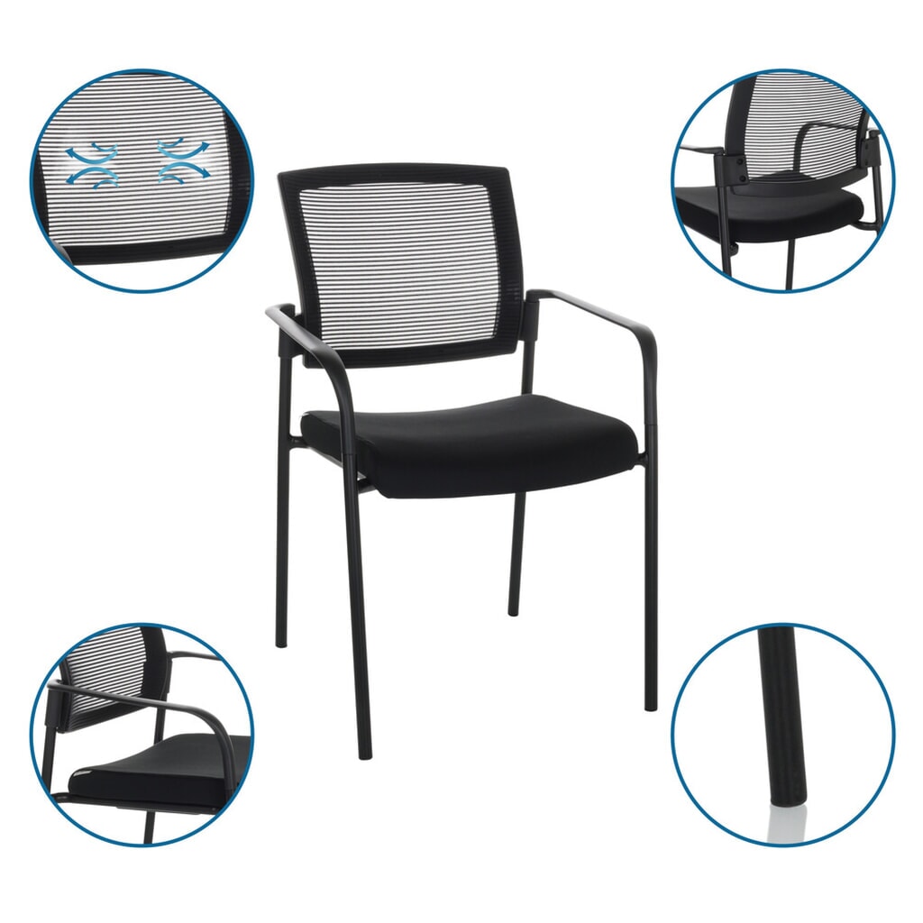Chaise-visiteur / chaise de conférence hjh OFFICE MEET B maille/tissu, noir N° de l'image du produit 2 : Chaise-visiteur / chaise de conférence hjh OFFICE MEET B maille/tissu, noir
