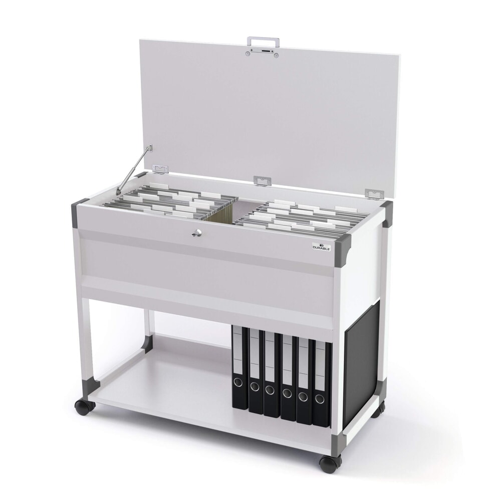 Illustration du produit: Chariot à dossiers suspendus pour 100 dossiers + stockage de classeurs, gris, verrouillable