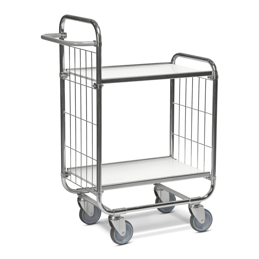 Illustration du produit: Chariot à étagères, galvanisé, 2 parois grillagées, haute face avant, 2 plateaux stratifiés de 620 x 425 mm