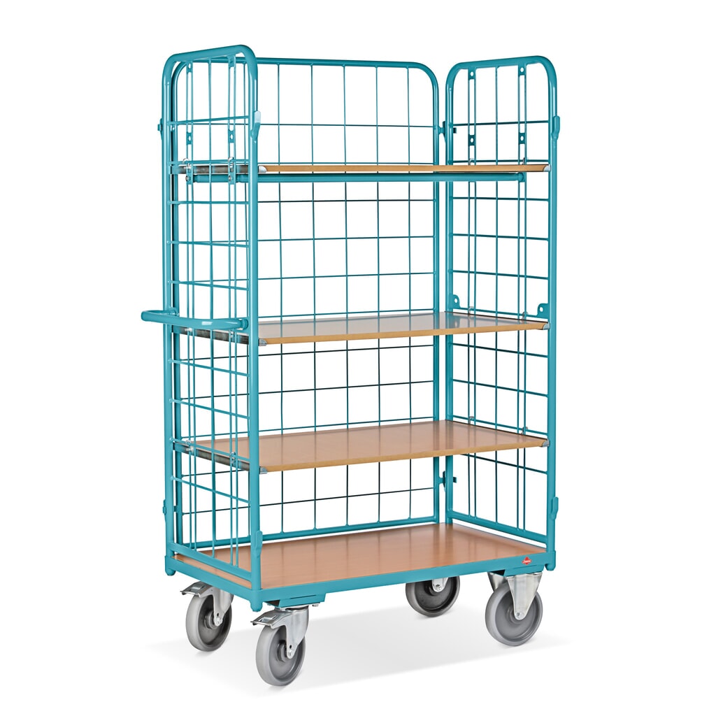 Chariot à étages Ameise® avec treillis métallique, fermé sur 3 côtés, 4 tablettes de 1 000 x 600 mm N° de l'image du produit 4 : Chariot à étages Ameise® avec treillis métallique, fermé sur 3 côtés, 4 tablettes de 1 000 x 600 mm