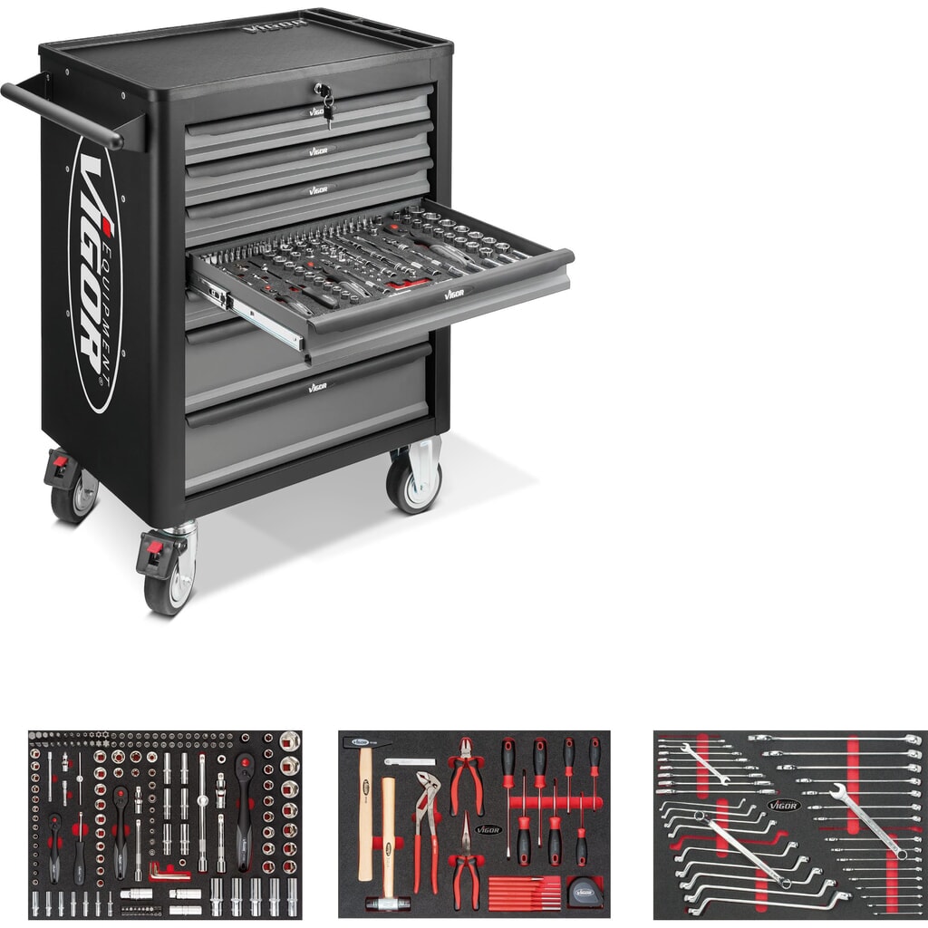 Chariot à outils VIGOR® 1000, 7 tiroirs, assortiment d'outils avec 248 pièces inclus Illustration du produit: Chariot à outils VIGOR® 1000, 7 tiroirs, assortiment d'outils avec 248 pièces inclus