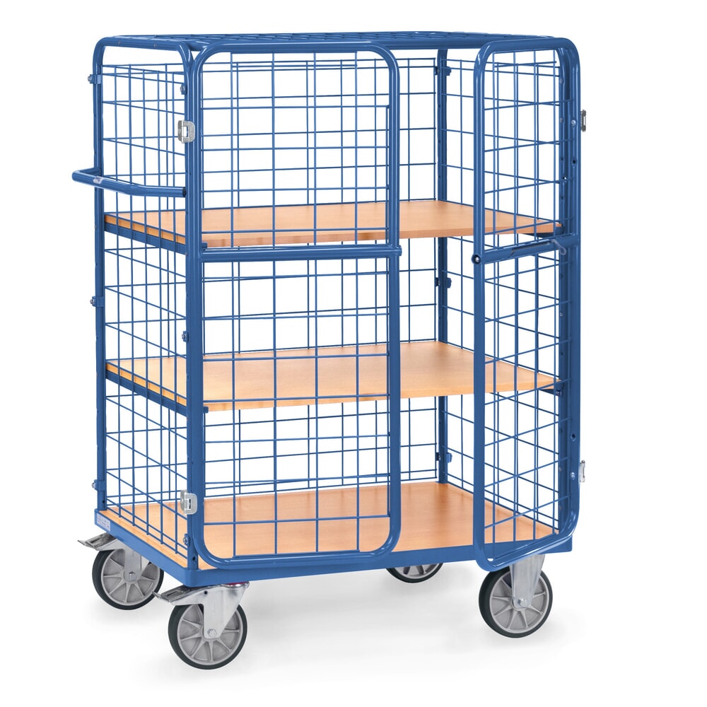 Illustration du produit: Chariot à plateaux et portes battantes fetra®, capacité de charge 600 kg, 3 plateaux de 1 000 x 600 mm