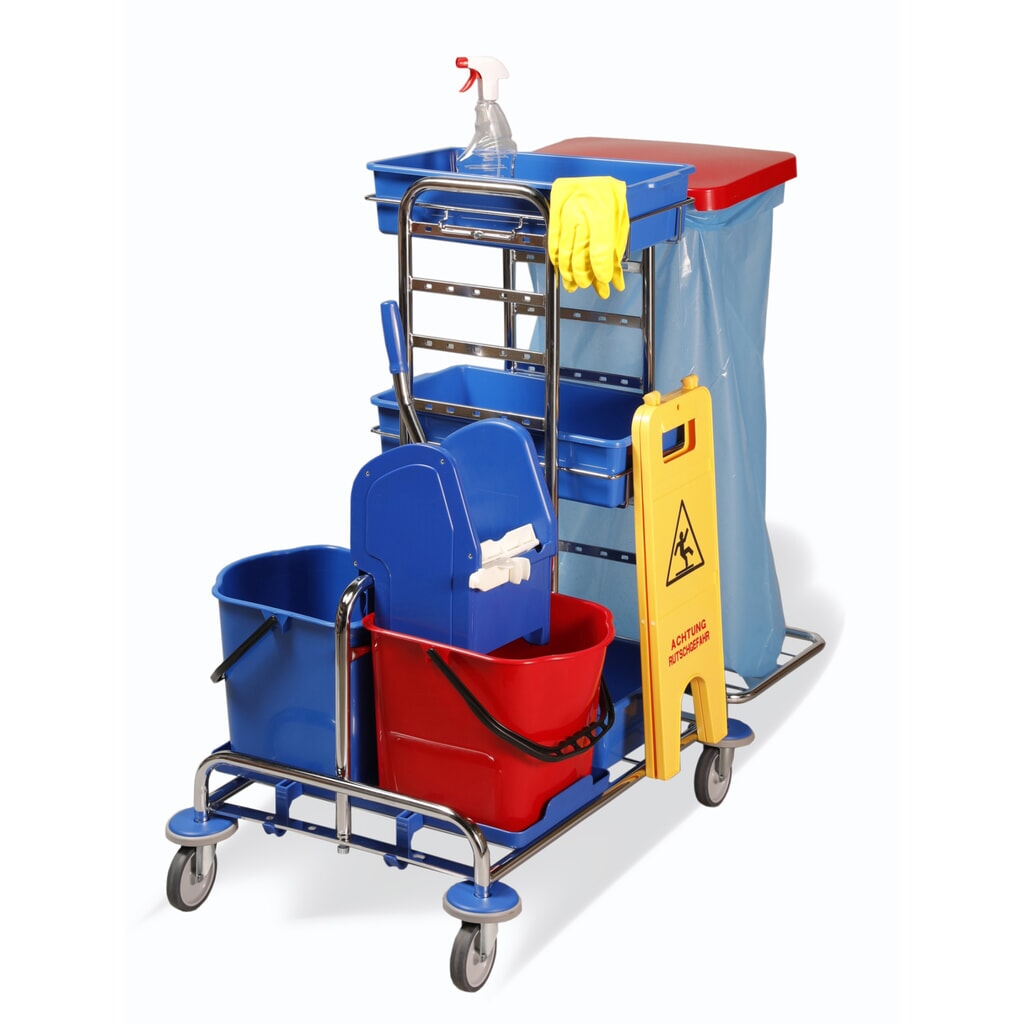 Chariot de nettoyage Universel I, chromé, 2 x 15 litres, presse à serpillière Illustration du produit: Chariot de nettoyage Universel I, chromé, 2 x 15 litres, presse à serpillière