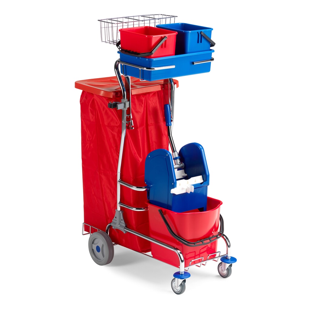 Chariot de nettoyage Universal III, chromé, 1 x 15 litres avec presse à serpillière + 2 x 6 litres Illustration du produit: Chariot de nettoyage Universal III, chromé, 1 x 15 litres avec presse à serpillière + 2 x 6 litres