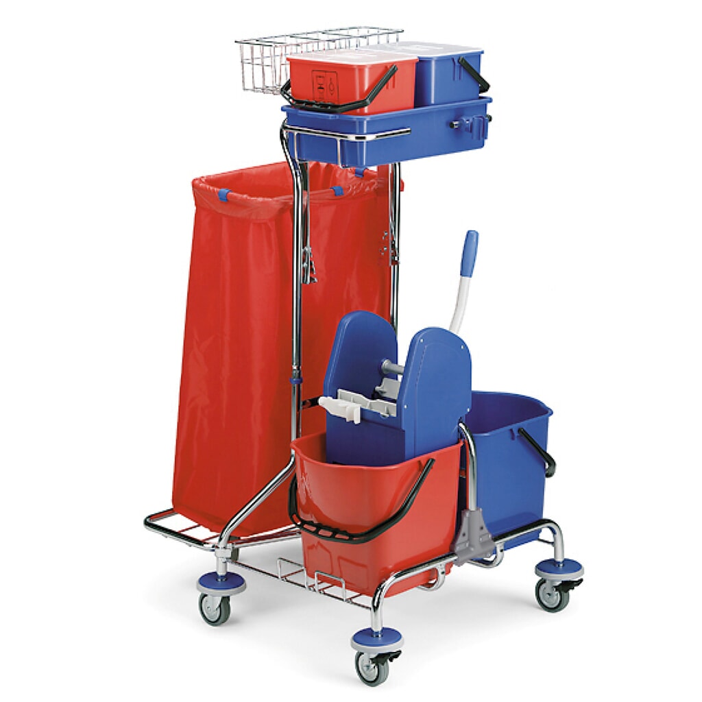 Chariot de nettoyage Universel IV, chromé, 2 x 15 litres avec presse à serpillière + 2 x 6 litres Illustration du produit: Chariot de nettoyage Universel IV, chromé, 2 x 15 litres avec presse à serpillière + 2 x 6 litres
