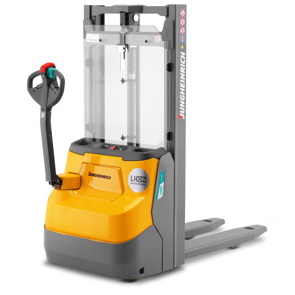 Illustration du produit: Gerbeur électrique Jungheinrich EJC 010i ZT, mât télescopique double, hauteur de levage 2 390 mm, capacité de charge 1 000 kg, système de levée proportionnelle