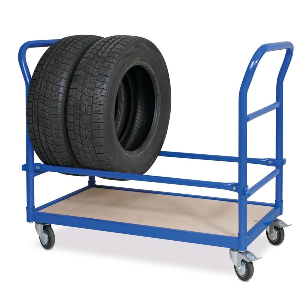 Chariot porte-pneus BASIC, barre de poussée des deux côtés, largeur utile des compartiments 940 mm, capacité de charge 100 kg N° de l'image du produit 2 : Chariot porte-pneus BASIC, barre de poussée des deux côtés, largeur utile des compartiments 940 mm, capacité de charge 100 kg