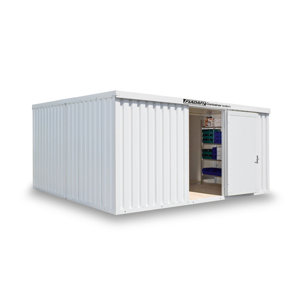 Illustration du produit: Combinaison de conteneur de matériaux FLADAFI®, isolé, 20 m², avec plancher en bois, haut. x larg. x prof. 2 405 x 5 080 x 4 340 mm, porte à doubles battants, centré sur la largeur