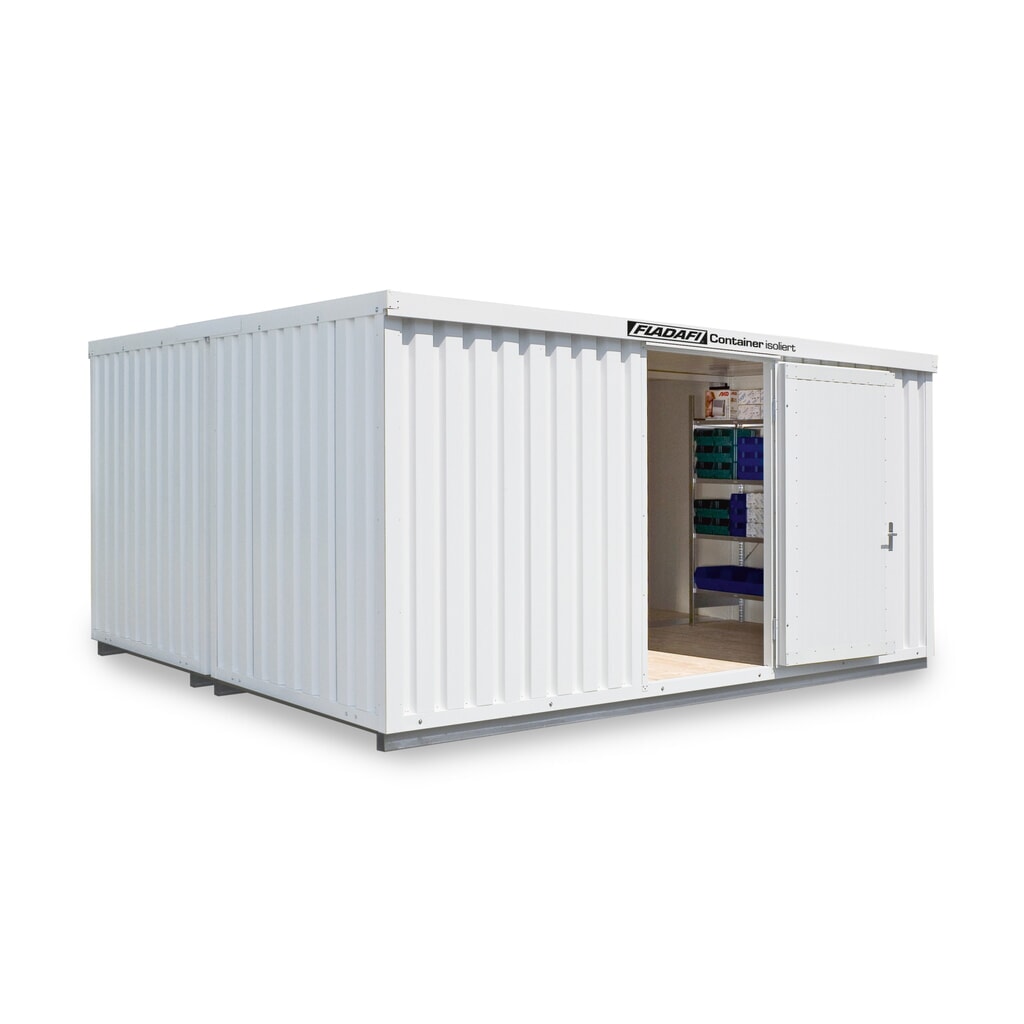Combinaison de conteneur de matériaux FLADAFI®, isolé, 20 m², avec sol isolé, haut. x larg. x prof. 2 500 x 5 080 x 4 340 mm, Porte à doubles battants (division asymétrique), centrée dans les modules Illustration du produit: Combinaison de conteneur de matériaux FLADAFI®, isolé, 20 m², avec sol isolé, haut. x larg. x prof. 2 500 x 5 080 x 4 340 mm, Porte à doubles battants (division asymétrique), centrée dans les modules