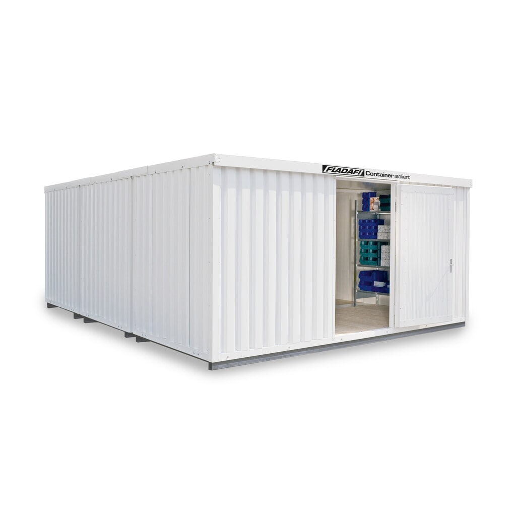Combinaison de conteneur de matériaux FLADAFI®, isolé, 29 m², avec sol isolé, haut. x larg. x prof. 2 465 x 5 080 x 6 520 mm, Porte à doubles battants, centrée sur la face avant Illustration du produit: Combinaison de conteneur de matériaux FLADAFI®, isolé, 29 m², avec sol isolé, haut. x larg. x prof. 2 465 x 5 080 x 6 520 mm, Porte à doubles battants, centrée sur la face avant