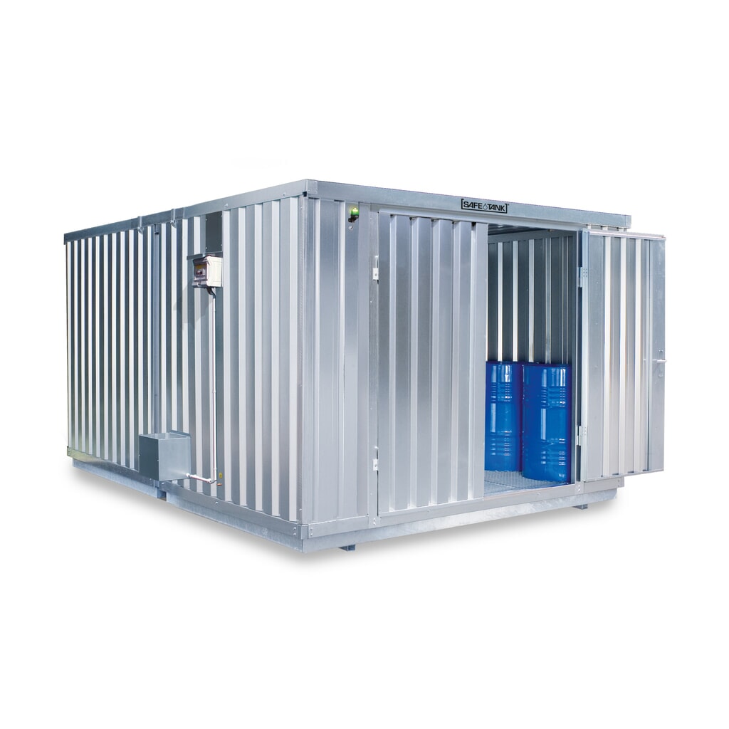 Combinaisons de conteneurs pour substances dangereuses SAFE Tank 2000 ECO, à haut rendement énergétique grâce à la commande du ventilateur en fonction des besoins, dimensions extérieures 3 350x4 340x2 310 mm, porte à doubles battants, au milieu Illustration du produit: Combinaisons de conteneurs pour substances dangereuses SAFE Tank 2000 ECO, à haut rendement énergétique grâce à la commande du ventilateur en fonction des besoins, dimensions extérieures 3 350x4 340x2 310 mm, porte à doubles battants, au milieu
