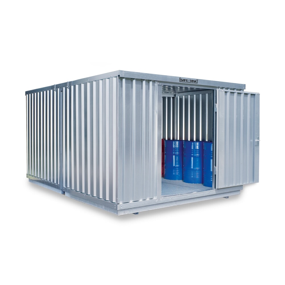 Illustration du produit: Combinaison de conteneurs pour substances dangereuses SAFE Tank 2000, pour WGK 1-3, galvanisés, prémontés, dimensions extérieures 3 050x4 340x2 310 mm, porte à un battant, au centre du module, surface de stockage 12 m²