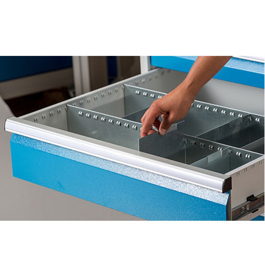 Compartimentage de tiroir métallique pour établis en ligne Bedrunka+Hirth, pour une hauteur de façade de 150 mm, 4 compartiments N° de l'image du produit 2 : Compartimentage de tiroir métallique pour établis en ligne Bedrunka+Hirth, pour une hauteur de façade de 150 mm, 4 compartiments