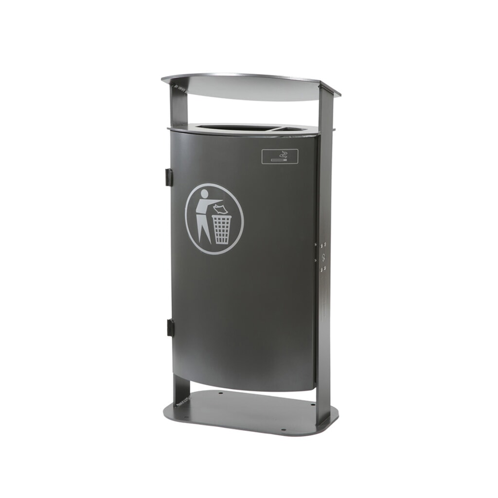 Illustration du produit: Poubelle RENNER avec capot biseauté et cendrier modèle 7092, 70 litres, vert mousse