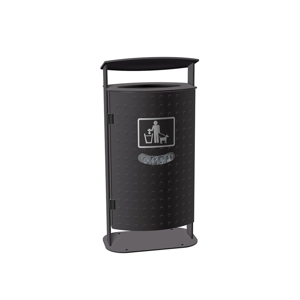 Illustration du produit: Conteneur à déchets RENNER avec capot biseauté modèle 7092, 70 litres, design tôle alvéolée, distributeur de sachets intégré, galvanisé