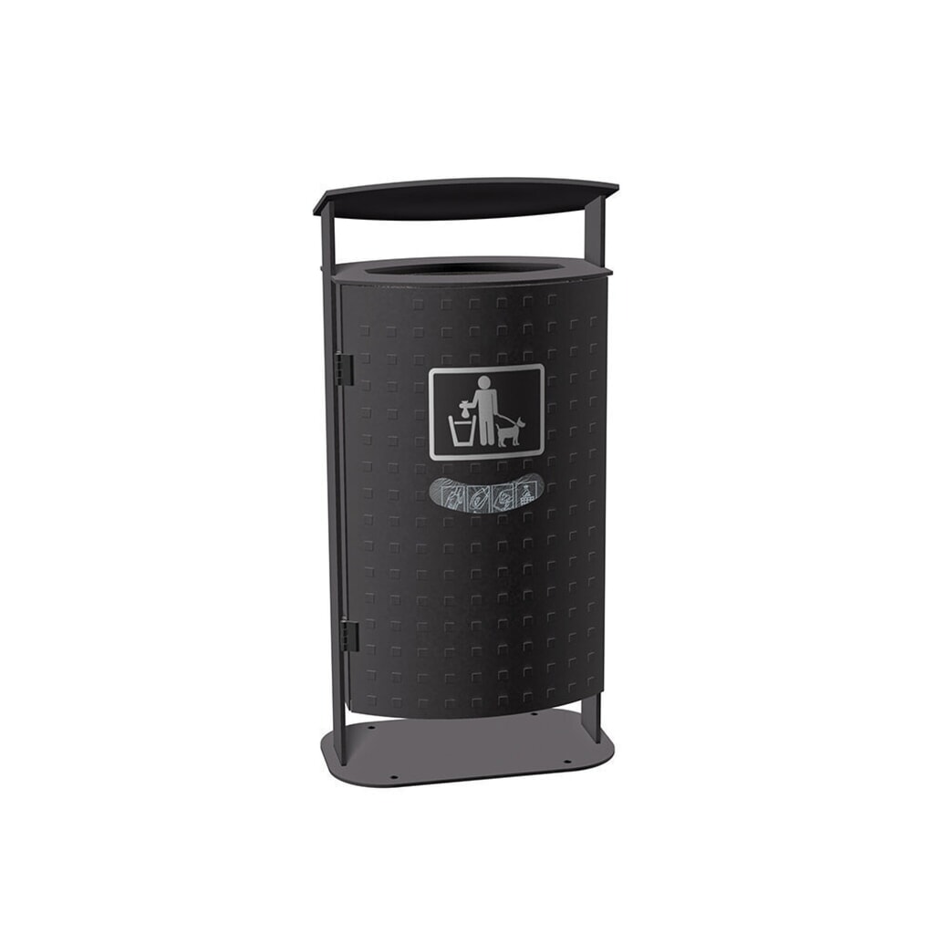 Illustration du produit: Conteneur à déchets RENNER avec capot biseauté modèle 7092, 70 litres, design tôle alvéolée, distributeur de sachets intégré, galvanisé