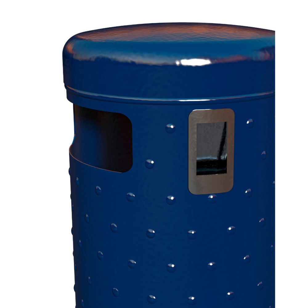 N° de l'image du produit 2 : Conteneur à déchets RENNER avec vidage par le fond et cendrier chromé modèle 7022, ronde, 50 litres, design avec tôle alvéolée, galvanisée à chaud