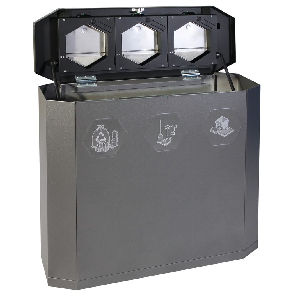 Conteneur à déchets stumpf®, Sixco 3 touchless, fer micacé Illustration du produit: Conteneur à déchets stumpf®, Sixco 3 touchless, fer micacé