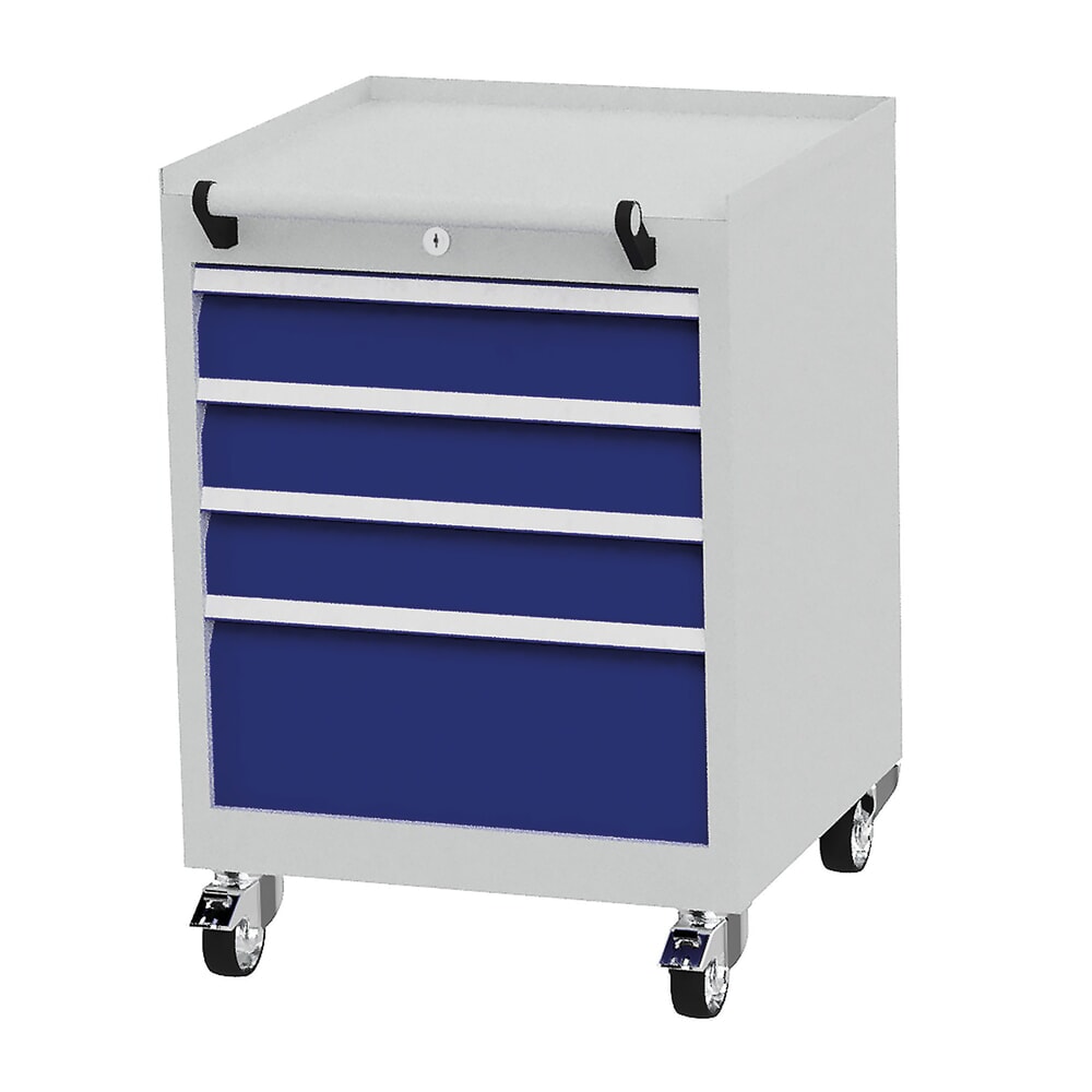N° de l'image du produit 1 : Conteneur à roulettes Bedrunka+Hirth avec capacité de charge de 50 kg par tiroir et extension totale, HxlxP 805 x 530 x 500 mm, bleu gentiane