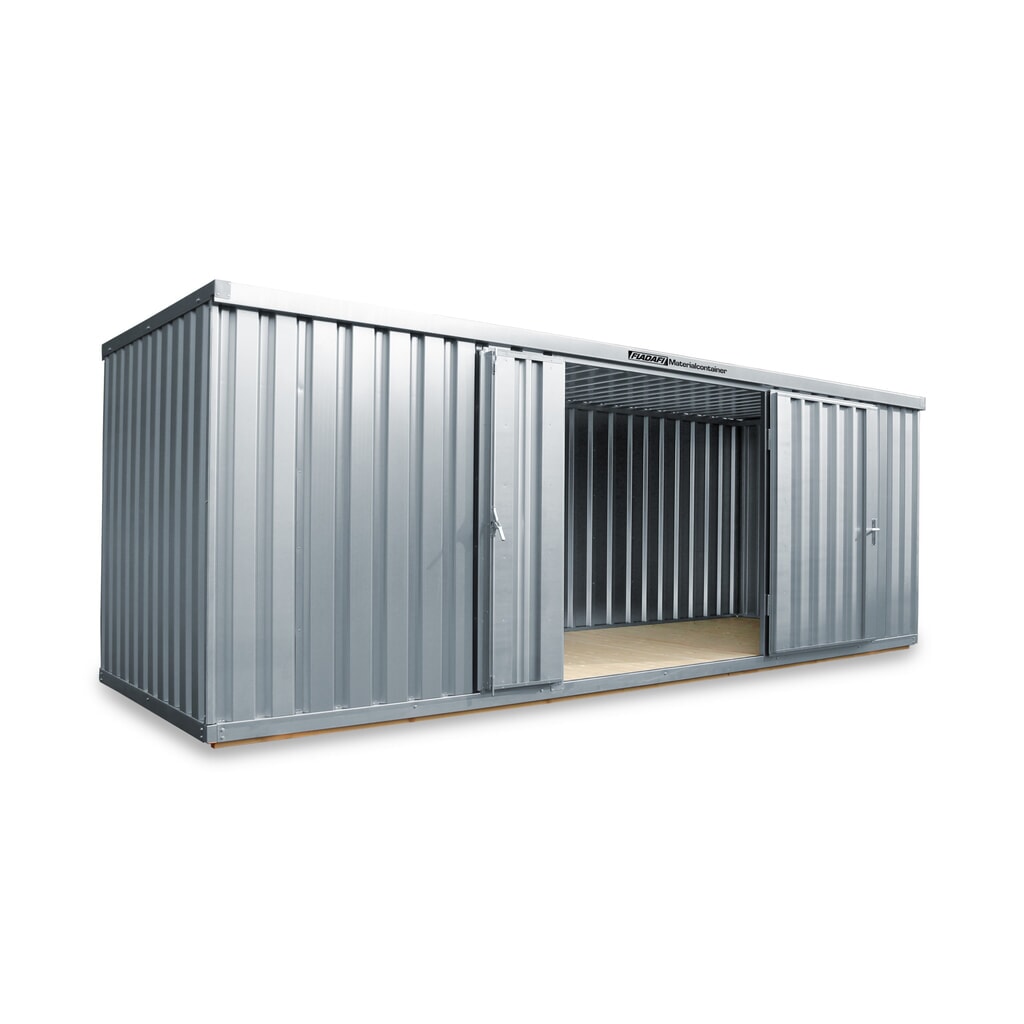 Illustration du produit: Conteneur à matériaux FLADAFI®, galvanisé, démonté, 12 m², avec plancher en bois, haut. x larg. x prof. 2 150 x 6 080 x 2 170 mm, porte à doubles battants (division asymétrique), centrée sur la largeur, porte supplémentaire