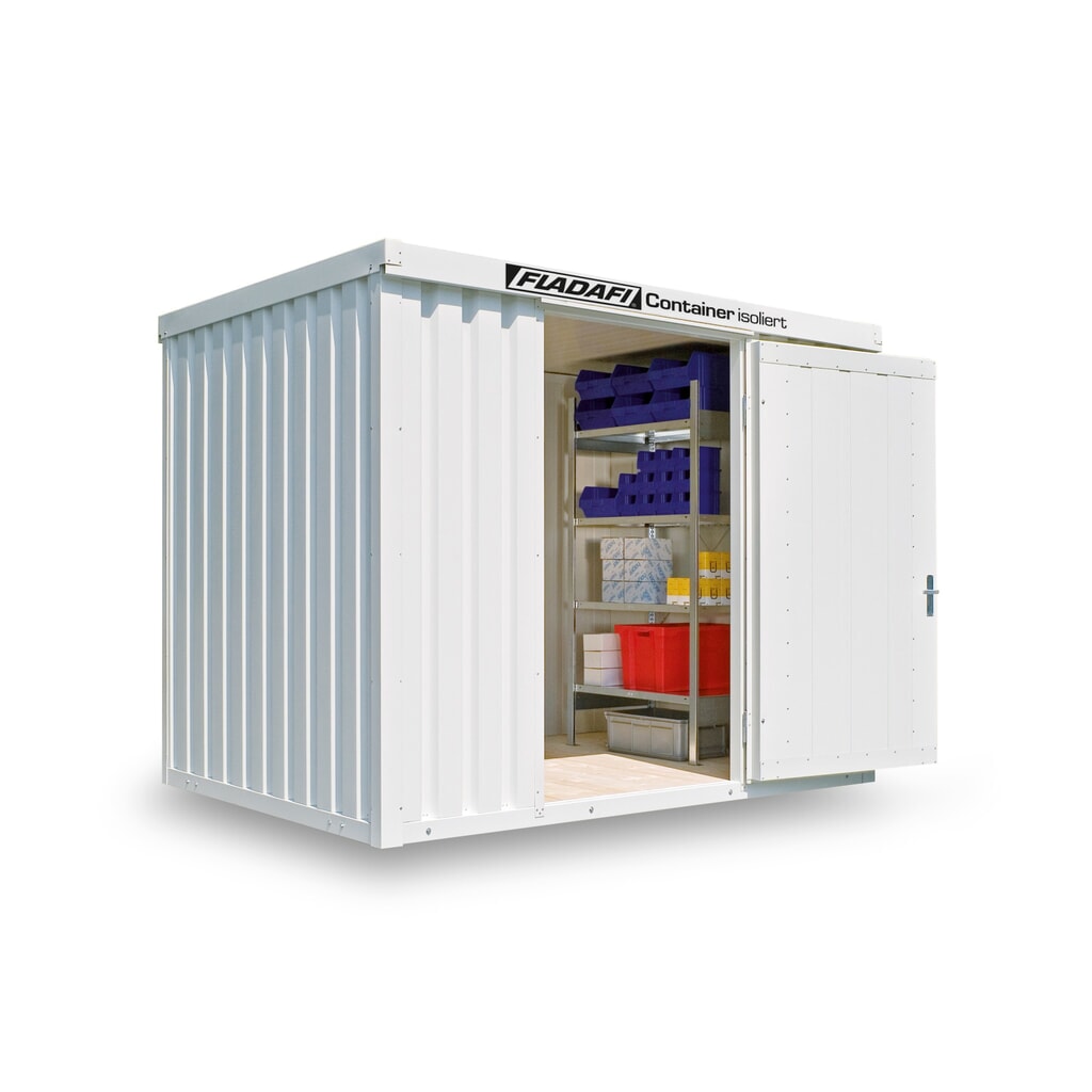 Illustration du produit: Conteneur à matériaux FLADAFI®, isolé, 6 m², avec plancher en bois, haut. x larg. x prof. 2 405 x 3 050 x 2 170 mm, porte à doubles battants, centrée sur la largeur