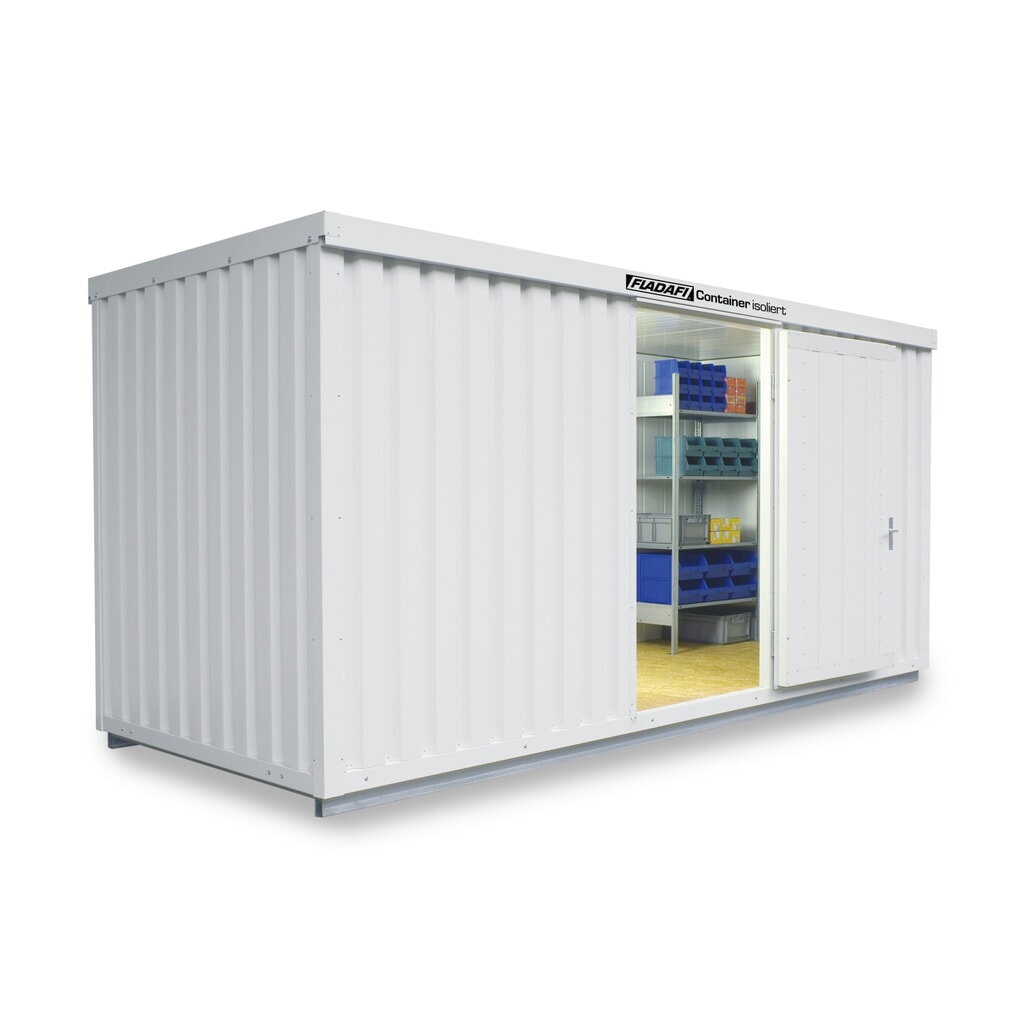 Conteneur à matériaux FLADAFI®, isolé, 10 m², avec sol isolé, haut. x larg. x prof. 2 500 x 5 080 x 2 170 mm, porte à un battant, centré à face avant Illustration du produit: Conteneur à matériaux FLADAFI®, isolé, 10 m², avec sol isolé, haut. x larg. x prof. 2 500 x 5 080 x 2 170 mm, porte à un battant, centré à face avant