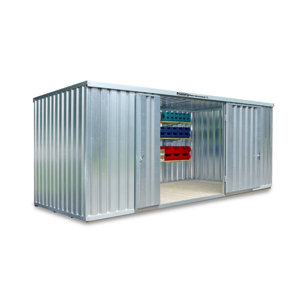 Illustration du produit: Conteneur à matériaux FLADAFI®, galvanisé, assemblé, XL 12 m², avec plancher en bois, haut. x larg. x prof. 2 532 x 6 020 x 2 170 mm, Porte à doubles battants ( division asymétrique), au centre de la face avant