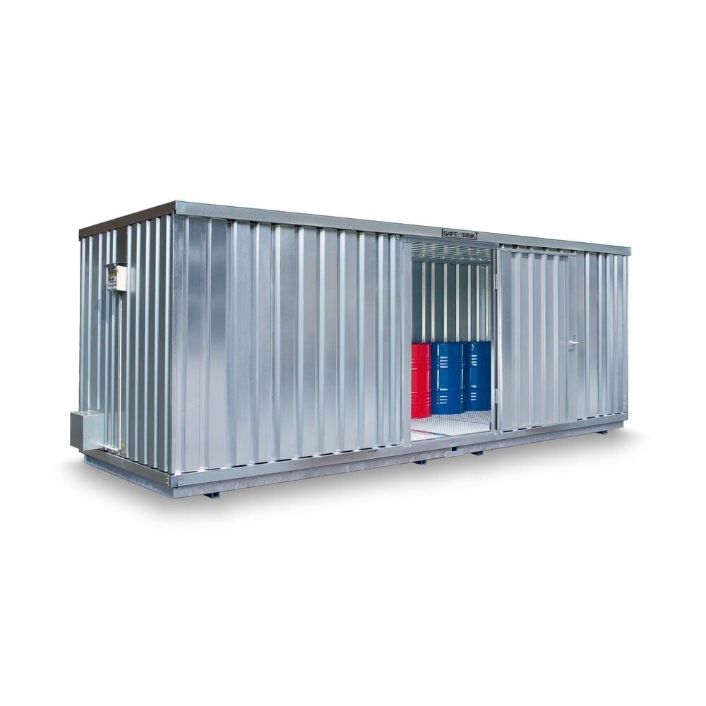 N° de l'image du produit 1 : Conteneur pour substances dangereuses SAFE Tank 1700, installation à l'extérieur, ALG, galvanisé, monté, dimensions extérieures 6 380x2 170x2 310 mm, porte à un battant, au centre du côté large, surface de stockage 12 m²