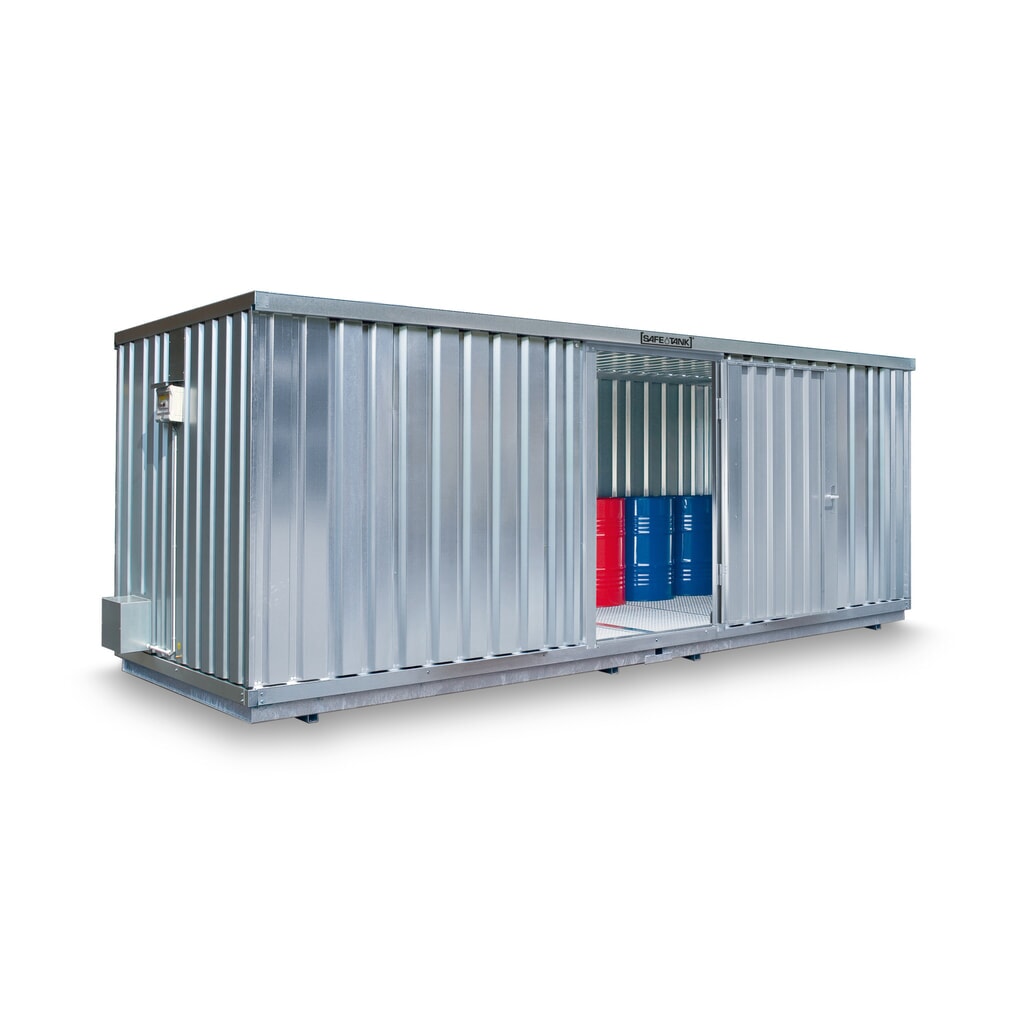 Conteneur pour substances dangereuses SAFE Tank 1900, installation à l'extérieur, ALG, galvanisé, monté, dimensions extérieures 6 380x2 170x2 310 mm, porte à doubles battants, au centre du côté large, surface de stockage 12 m² Illustration du produit: Conteneur pour substances dangereuses SAFE Tank 1900, installation à l'extérieur, ALG, galvanisé, monté, dimensions extérieures 6 380x2 170x2 310 mm, porte à doubles battants, au centre du côté large, surface de stockage 12 m²