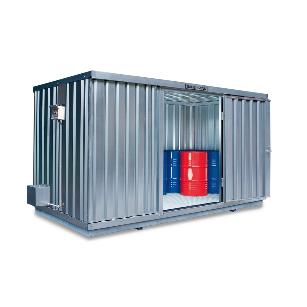 N° de l'image du produit 1 : Conteneur pour substances dangereuses SAFE Tank 1350, installation à l'extérieur, ALG, galvanisé, monté, dimensions extérieures 4 350x2 170x2 300 mm, porte à doubles battants (division asymétrique), au centre du côté large, porte