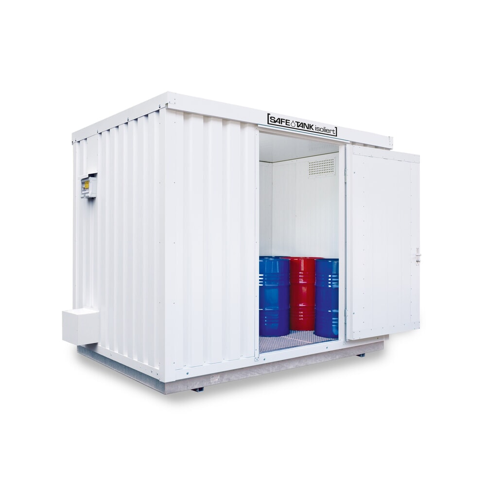 Illustration du produit: Conteneur pour substances dangereuses SAFE Tank 1000 KTC ALG, installation à l'extérieur, galvanisé, monté, dimensions extérieures 3 350x2 170x2 560 mm, porte à un battant, au centre du côté large, surface de stockage 5 m²